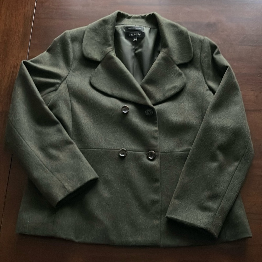 Talbots double breasted soft green wool jacket